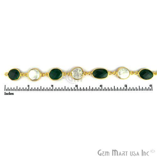 Green Onyx With Pearl 10-15mm Gold Bezel Continuous Connector Chain (764285419567)