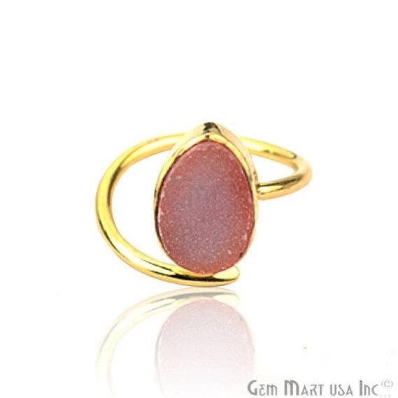 Druzy Gemstone Gold Plated Adjustable Fashion Jewelry Ring (12002) - GemMartUSA