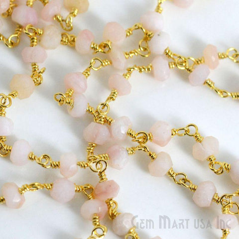 Pink Opal 3-3.5mm Gold Plated Wire Wrapped Beads Rosary Chain (763652538415)