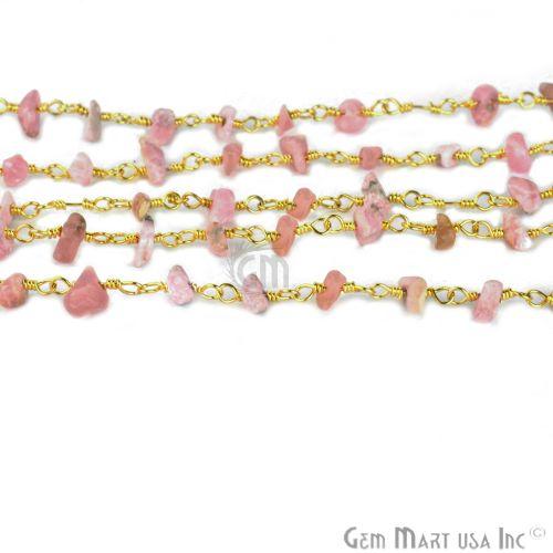 Pink Opal 4-6mm Nugget Chip Beads Gold Plated Rosary Chain (763653750831)