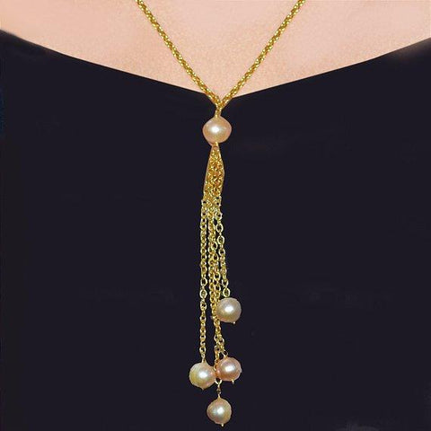 Round Shape Dangle Drop Beads Gemstone Long Necklace Chain (Pick your Gemstone) - GemMartUSA