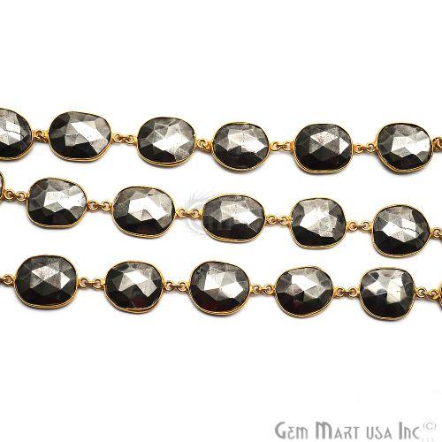 Pyrite 10-15mm Faceted Gold Bezel Continuous Connector Chain (763983855663)