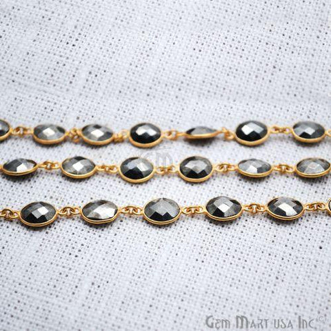 Pyrite 10x8mm Oval Gold Bezel Continuous Connector Chain (763985887279)