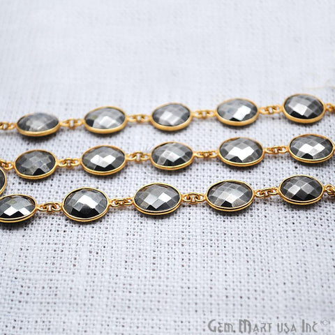 Pyrite 12x10mm Oval Gold Bezel Continuous Connector Chain (763986477103)