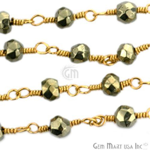 Pyrite Gold Plated Beaded Wire Wrapped Rosary Chain