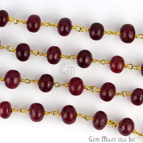 Smooth Ruby 7-8mm Gold Plated Wire Wrapped Beads Rosary Chain (763779645487)