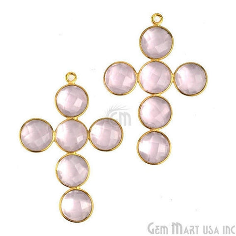 Rose Chalcedony 39x27mm Gold Plated Single Bail Connector Component - GemMartUSA