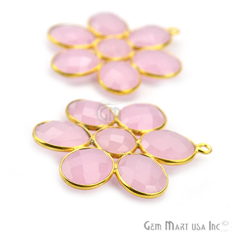 Rose Chalcedony 35x31mm Gold Plated Single Bail Component - GemMartUSA