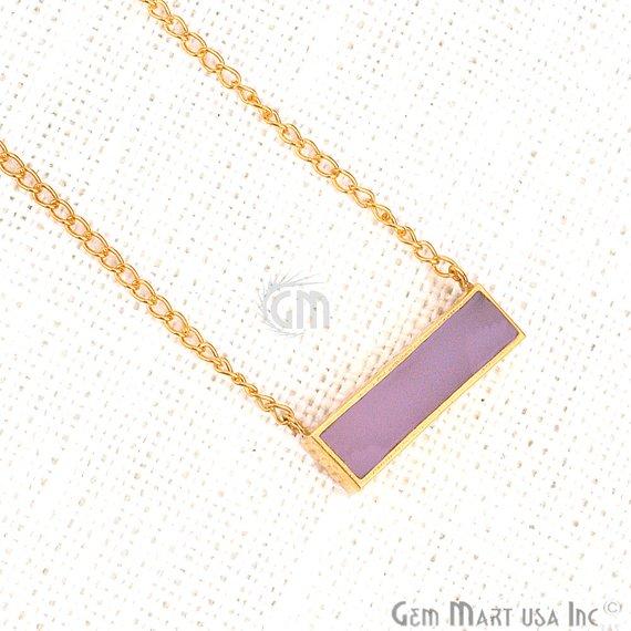 Rectangle Shape Gemstone Gold Plated Bar Pendant 18 Inch Long Necklace Chain (Pick your Gemstone) - GemMartUSA