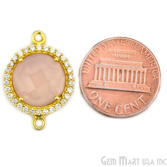 Cubic Zirconia Pave 12mm Round Gold Bail Connector (Choose Gemstone) - GemMartUSA