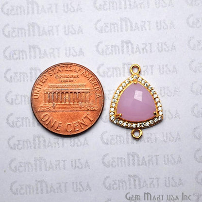 Rose Chalcedony 10mm Trillion Pave Gold Plated Gemstone Connector - GemMartUSA