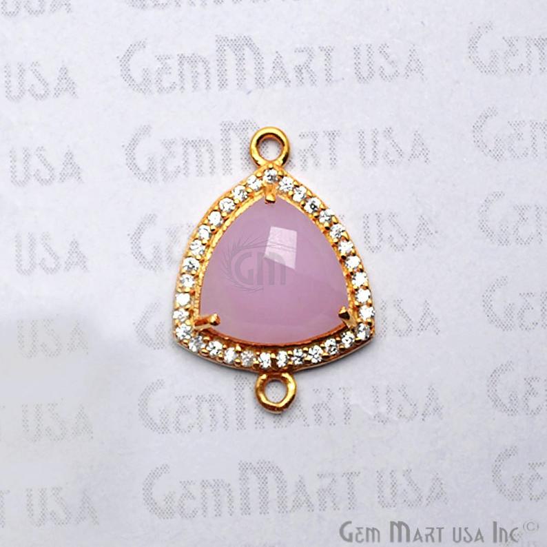 Rose Chalcedony 10mm Trillion Pave Gold Plated Gemstone Connector - GemMartUSA