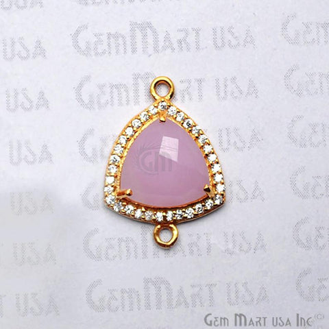 Rose Chalcedony 10mm Trillion Pave Gold Plated Gemstone Connector - GemMartUSA