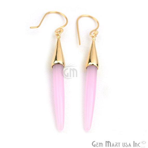 Gold Plated Spike Shape 67x5mm Gemstone Dangle Hook Earring Choose Your Style (90006-1) - GemMartUSA