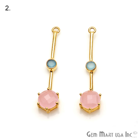 Long Gemstone Prong Setting Gold Plated Earring Connector