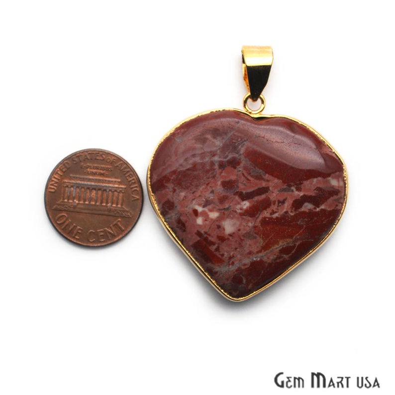 Red Jasper Heart Shape 38x35mm Gold Plated Gemstone Love Pendant - GemMartUSA