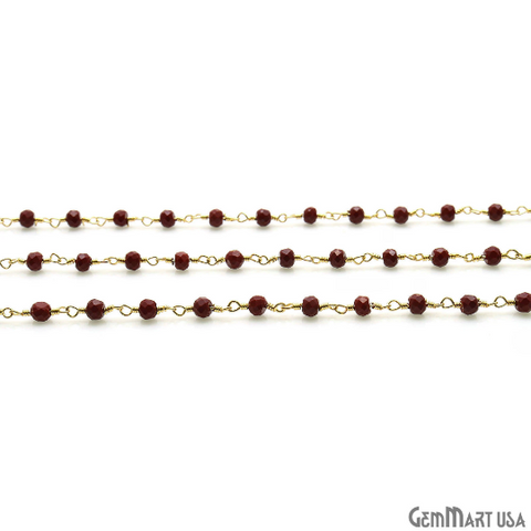 Red Jasper 3-3.5mm Beaded Gold Wire Wrapped Rosary Chain