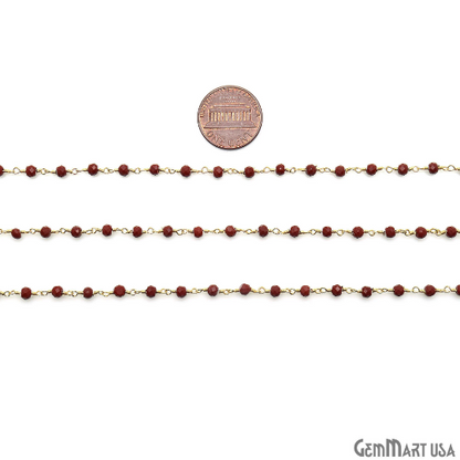 Red Jasper 3-3.5mm Beaded Gold Wire Wrapped Rosary Chain