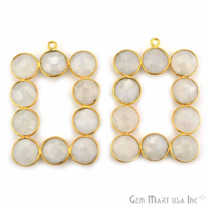 Rainbow Moonstone 39x27mm 22k Gold Plated Bezel Gemstone Component - GemMartUSA