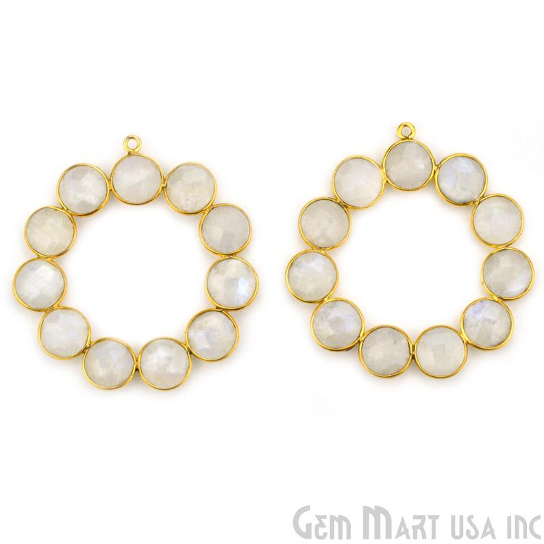 Rainbow Moonstone 45x47mm Gold Plated Bezel Earring Connector Component - GemMartUSA