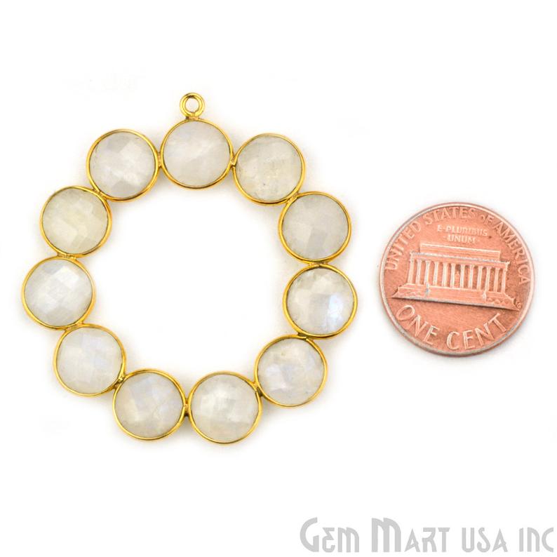 Rainbow Moonstone 45x47mm Gold Plated Bezel Earring Connector Component - GemMartUSA