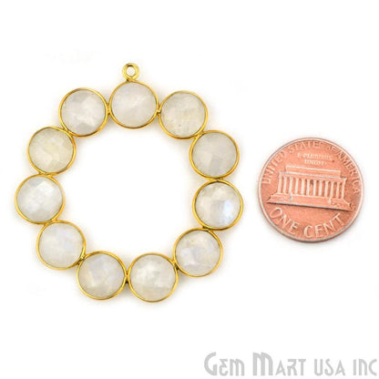 Rainbow Moonstone 45x47mm Gold Plated Bezel Earring Connector Component - GemMartUSA