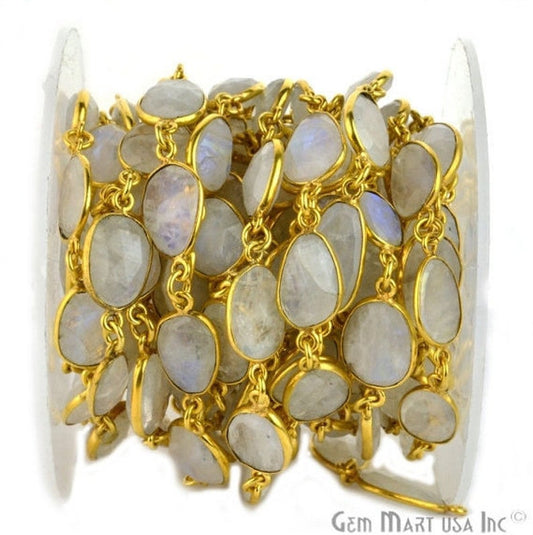 Rainbow Moonstone 15mm Free Form Gold Continuous Connector Chain - GemmartUSA
