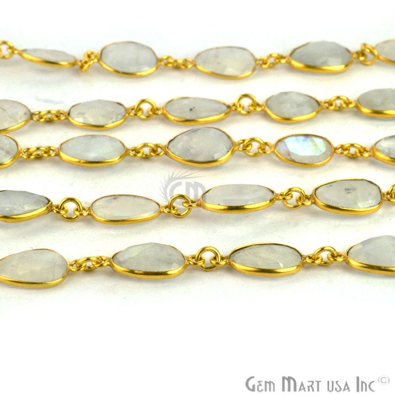 Rainbow Moonstone 15mm Free Form Gold Continuous Connector Chain - GemMartUSA