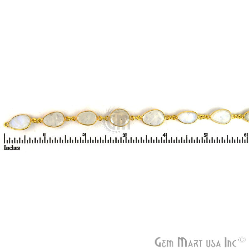 Rainbow Moonstone 15mm Free Form Gold Continuous Connector Chain - GemMartUSA
