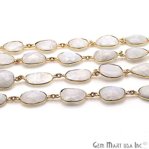Rainbow Moonstone 10mm Mix Faceted Gold Bezel Continuous Connector Chain (764011970607)