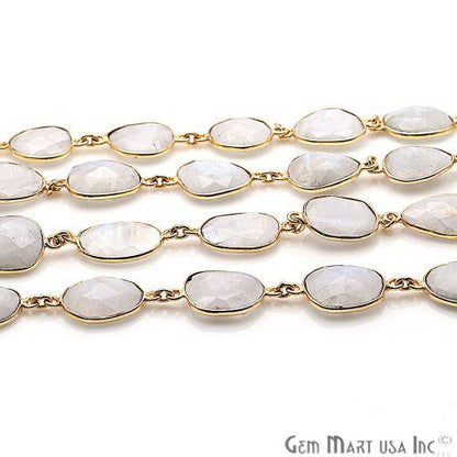 Rainbow Moonstone 10mm Mix Faceted Gold Bezel Continuous Connector Chain (764011970607)
