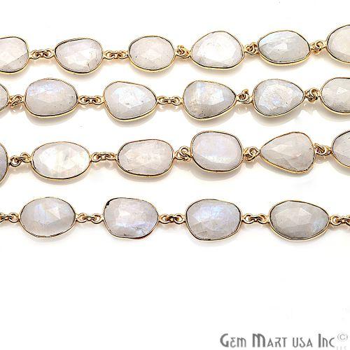 Rainbow Moonstone 10mm Mix Faceted Gold Bezel Continuous Connector Chain (764011970607)