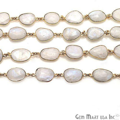 Rainbow Moonstone 10mm Mix Faceted Gold Bezel Continuous Connector Chain (764011970607)