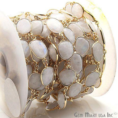 Rainbow Moonstone 10mm Mix Faceted Gold Bezel Continuous Connector Chain (764011970607)