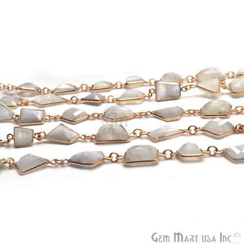 Rainbow Moonstone 10-15mm Gold Bezel Continuous Connector Chain (764013117487)