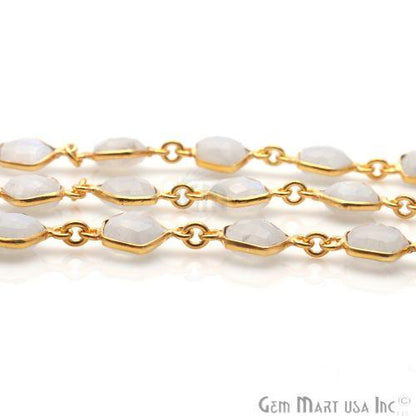 Rainbow Moonstone 8mm Pentagon Gold Plated Bezel Continuous Connector Chain
