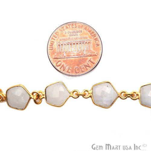 Rainbow Moonstone 8mm Pentagon Gold Plated Bezel Continuous Connector Chain