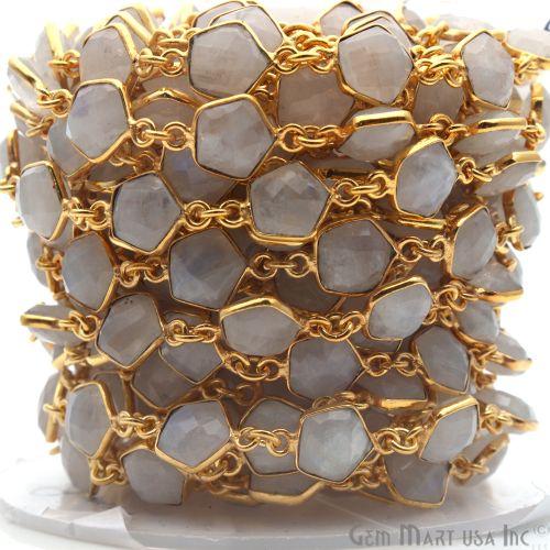 Rainbow Moonstone 8mm Pentagon Gold Plated Bezel Continuous Connector Chain