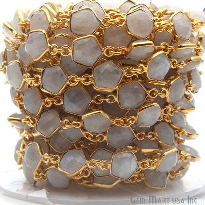 Rainbow Moonstone 8mm Pentagon Gold Plated Bezel Continuous Connector Chain