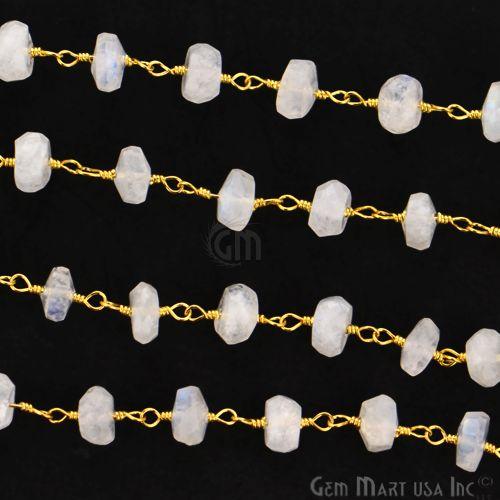 Rainbow Moonstone 5-6mm Gold Plated Wire Wrapped Rosary Chain (763794292783)