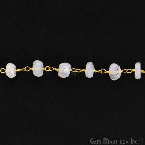 Rainbow Moonstone 5-6mm Gold Plated Wire Wrapped Rosary Chain (763794292783)