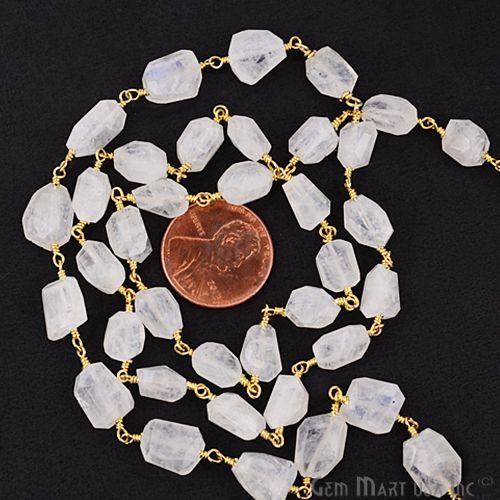 Rainbow Moonstone 10mm Gold Plated Wire Wrapped Rosary Chain (763795308591)