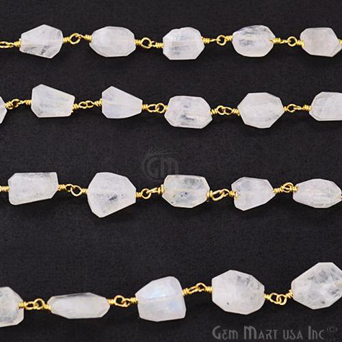 Rainbow Moonstone 10mm Gold Plated Wire Wrapped Rosary Chain (763795308591)