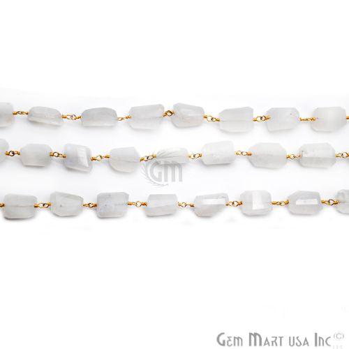 Rainbow Moonstone 10-15mm Fancy Cut Beads Gold Wire Wrapped Rosary Chain (763795636271)