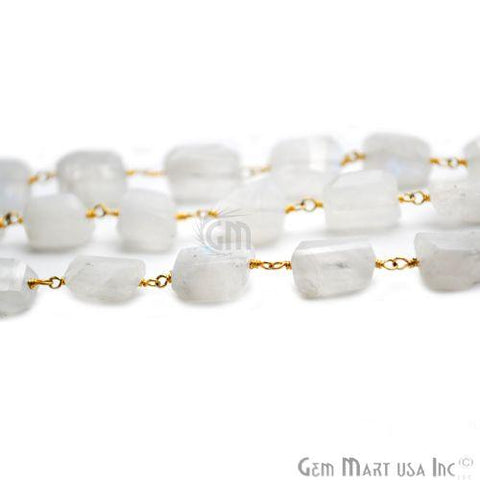 Rainbow Moonstone 10-15mm Fancy Cut Beads Gold Wire Wrapped Rosary Chain (763795636271)