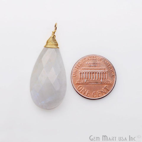 Rainbow Moonstone Pear 37x15mm Gold Wire Wrapped Gemstone Connector - GemMartUSA