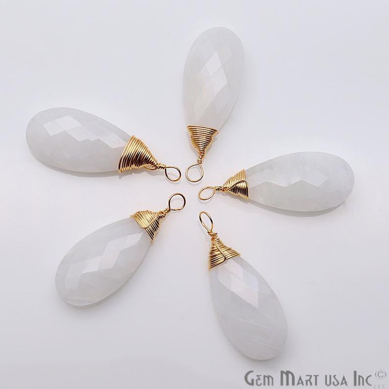 Rainbow Moonstone 31x12mm Pear Shaped Gold Wire Wrapped Connector - GemMartUSA