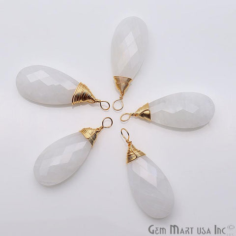 Rainbow Moonstone 31x12mm Pear Shaped Gold Wire Wrapped Connector - GemMartUSA