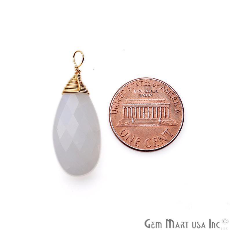Rainbow Moonstone 31x12mm Pear Shaped Gold Wire Wrapped Connector - GemMartUSA