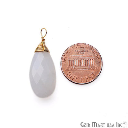 Rainbow Moonstone 31x12mm Pear Shaped Gold Wire Wrapped Connector - GemMartUSA